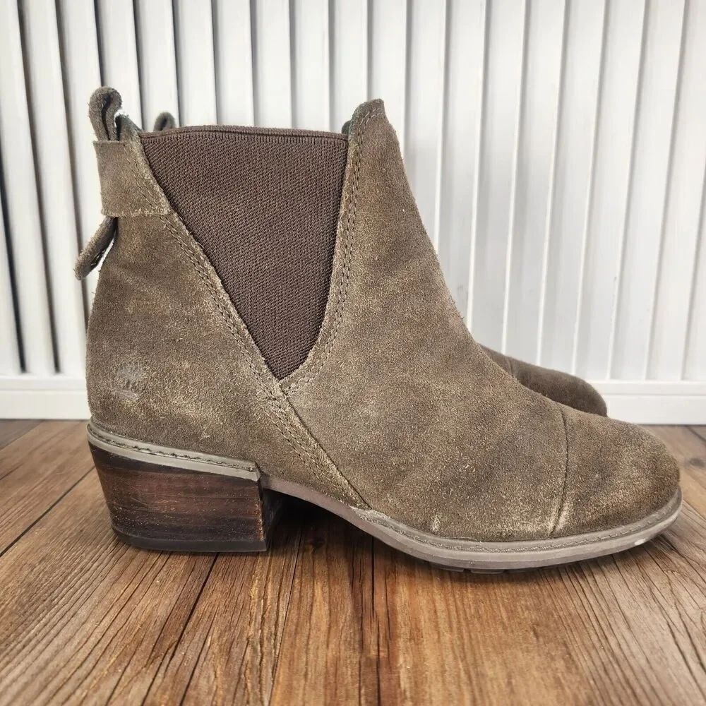 Women 7 Timberland Sutherlin Bay Brown Suede Western Country Ankle Chelsea Boots